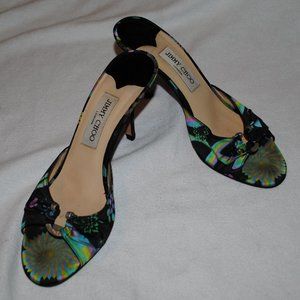 SZ 9.5 MULTI COLOR SATIN JIMMY CHOO 4IN HEELS
